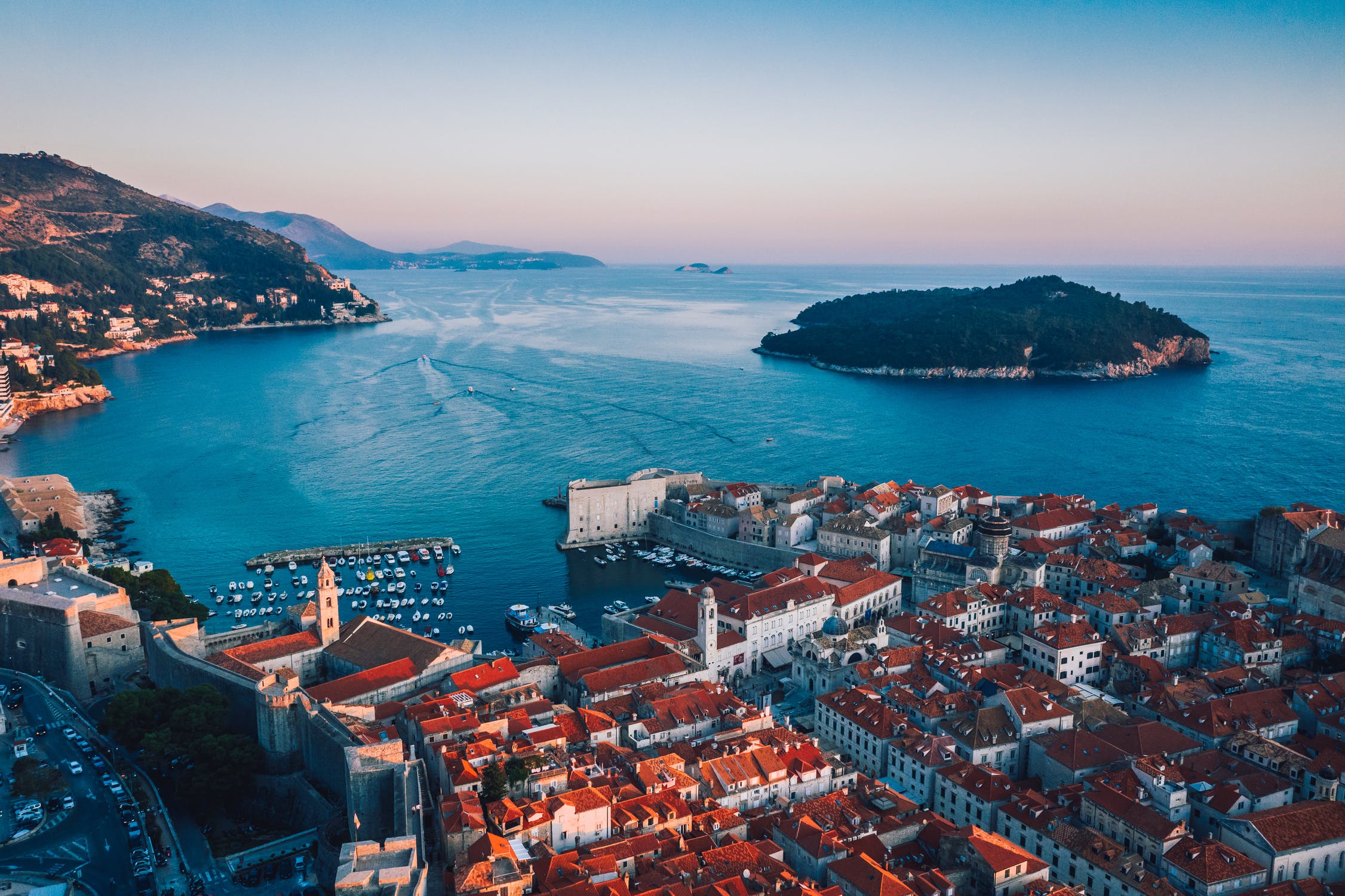 Aerial image of Dubrovnik looking out onto the sea